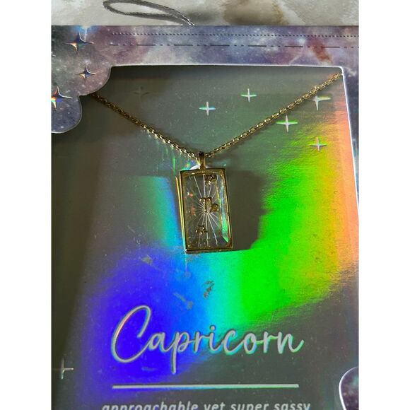 Capricorn Zodiac Necklace 14K Gold Dipped Cubic Zirconia 16" +3" Extender - Picture 2 of 3